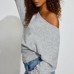 Spongy Relaxed Off Shoulder Sweater