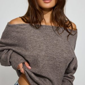 Spongy Relaxed Off Shoulder Sweater